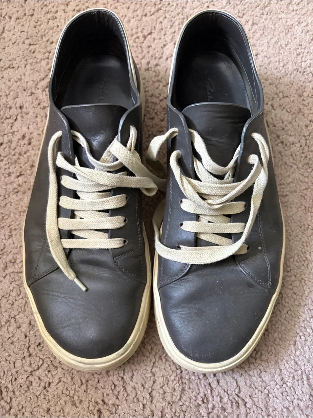 Rick Owen’s Leather Low-Top Sneakers in Graphite and Cream - Men's Casual Shoes